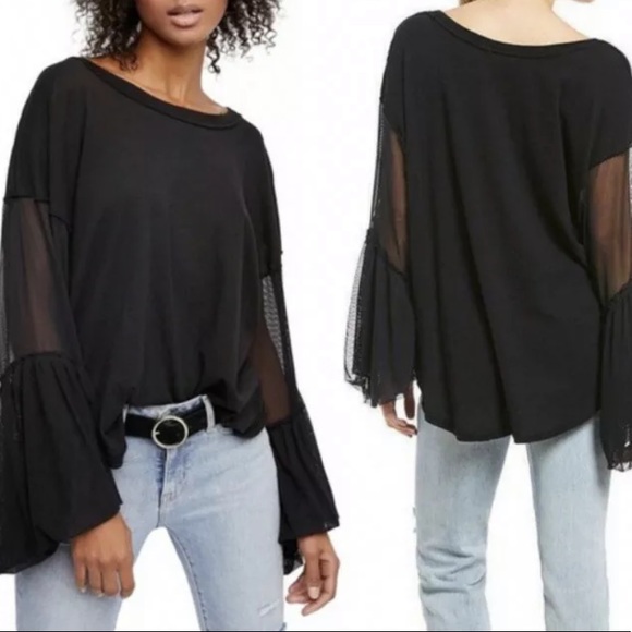 Free People "Still Got It" Mesh Bell Sleeve Top - Picture 2 of 7